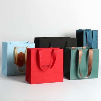 주문 로고가 있는 친환경 종이 가방, 고급 실크 리본 종이 선물 가방 online manufacture